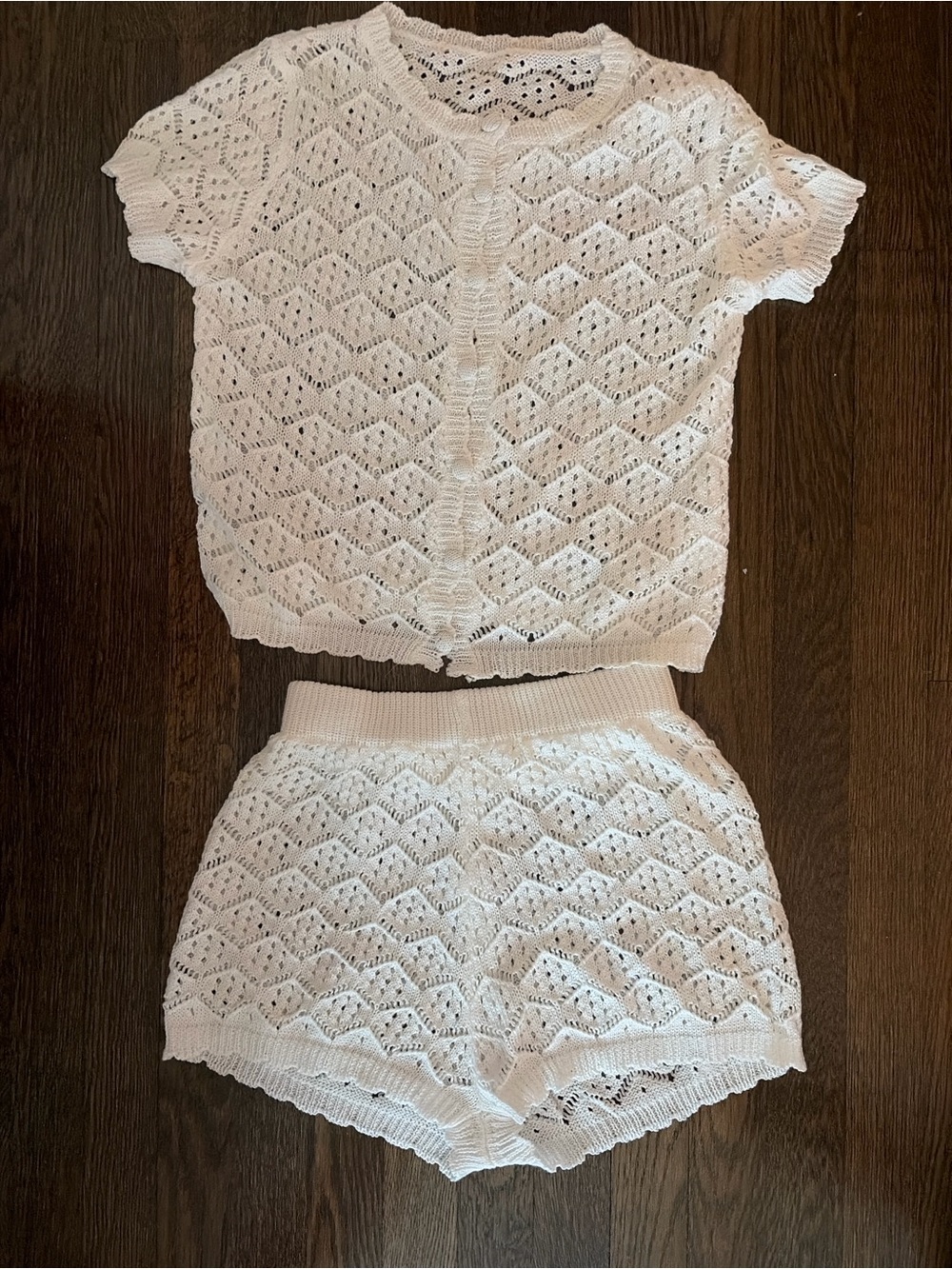 Women's White Knit Short Set - Cropped Top & High-Waist Shorts